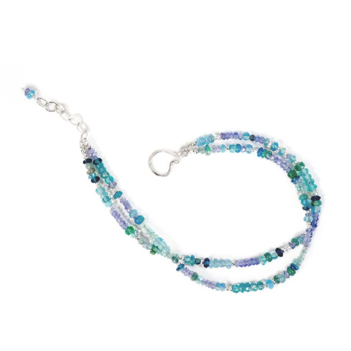 Bracelets Q Evon Silver Gemstone Bracelet with Blue Opal Apatite Tanzanite