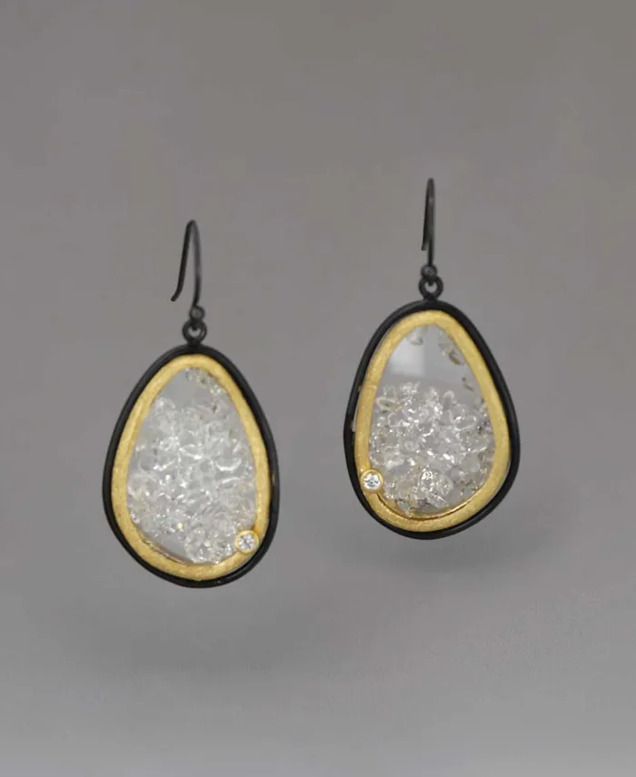 Buddha Groove Floating Herkimer Quartz Oval Frame Earrings Earrings