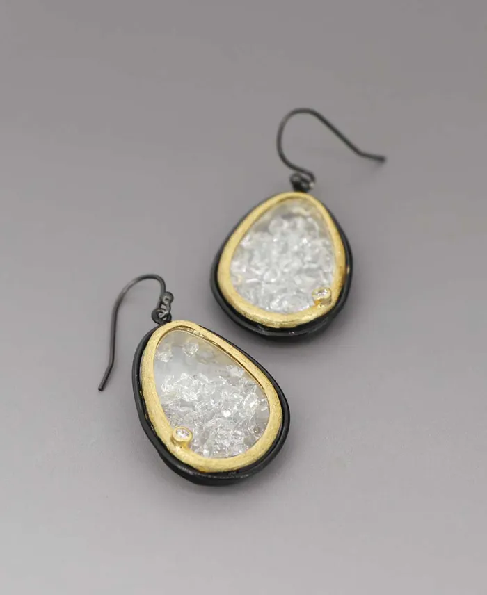 Buddha Groove Floating Herkimer Quartz Oval Frame Earrings Earrings