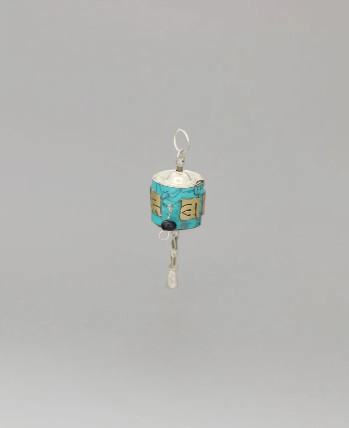 Buddha Groove Necklaces Dainty Sterling Silver Prayer Wheel Pendant With Reconstituted Turquoise