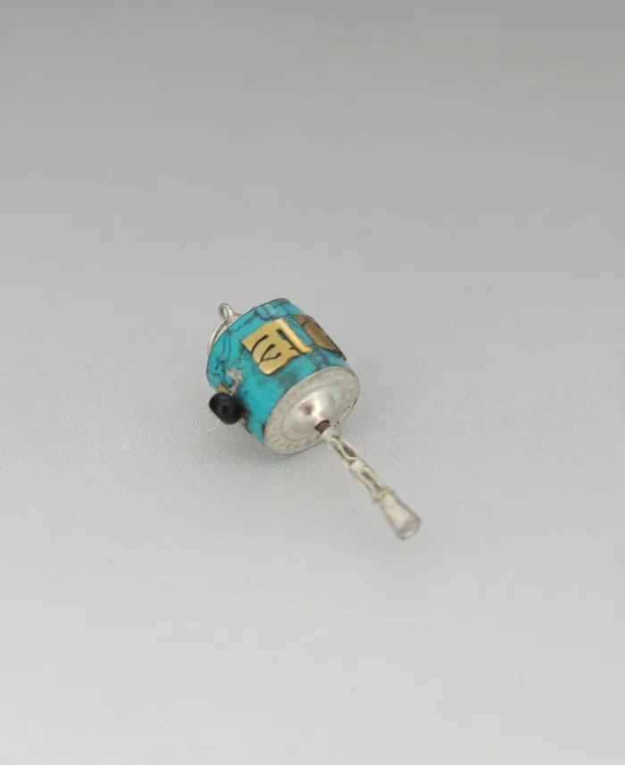 Buddha Groove Necklaces Dainty Sterling Silver Prayer Wheel Pendant With Reconstituted Turquoise