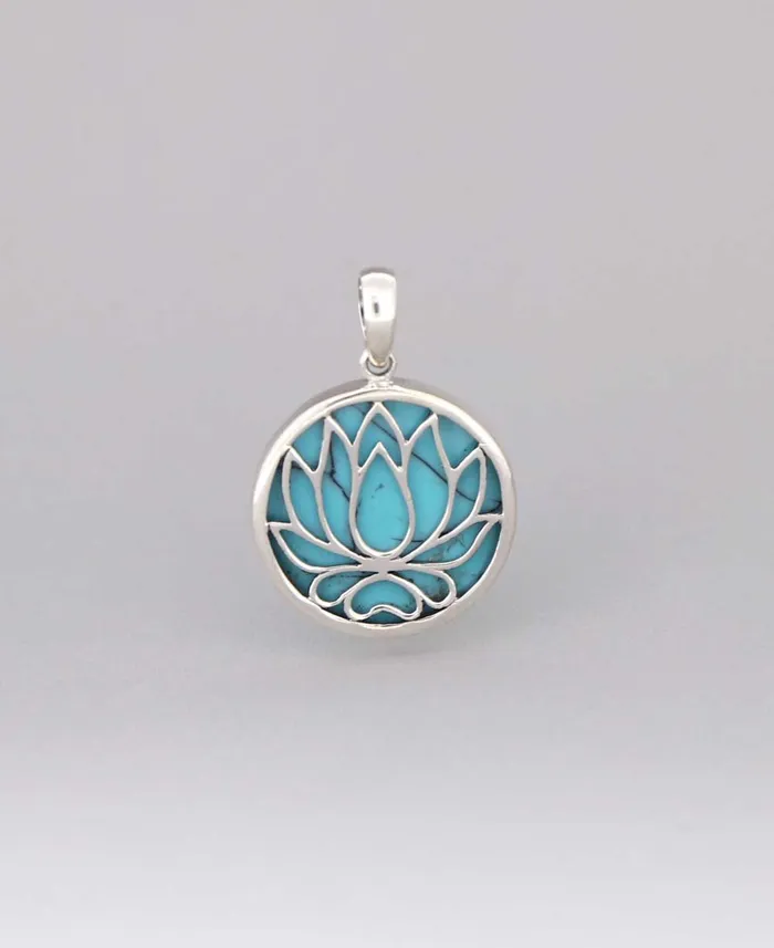 Buddha Groove Necklaces Sterling Silver Lotus Pendant with Reconstituted Turquoise
