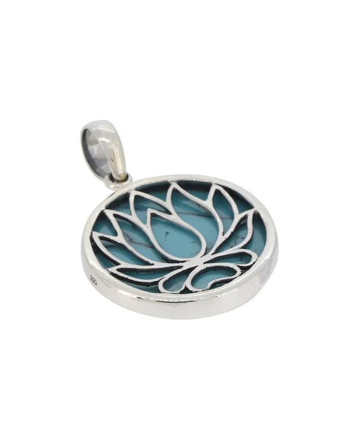 Buddha Groove Necklaces Sterling Silver Lotus Pendant with Reconstituted Turquoise