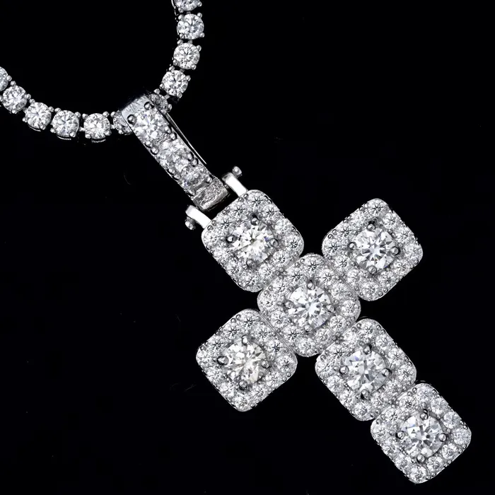 Charm Necklaces SpicyIce Square Moissanite Cluster Cross