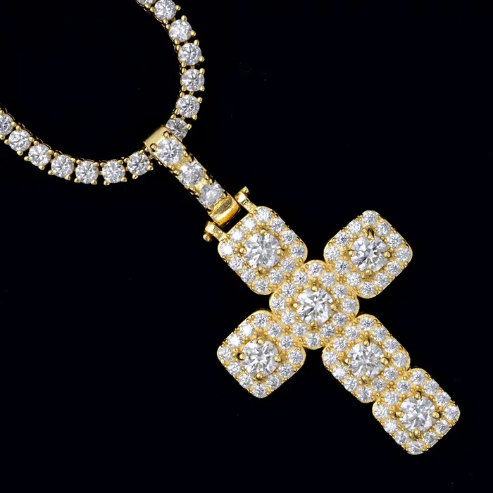 Charm Necklaces SpicyIce Square Moissanite Cluster Cross