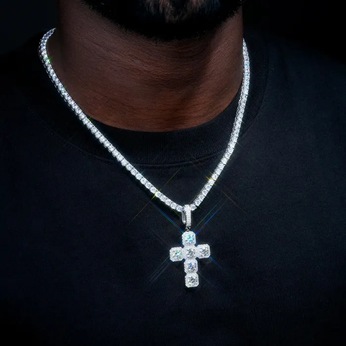 Charm Necklaces SpicyIce Square Moissanite Cluster Cross