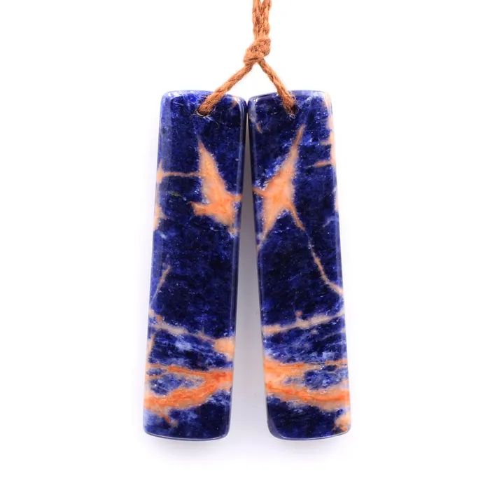 Earrings Drilled Natural Orange Sodalite Rectangle Earring Pair Matched Gemstone Bead Pair Natural Vibrant Blue Orange Stone Intrinsic Trading