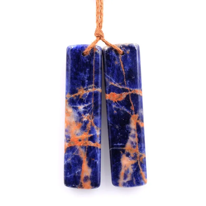 Earrings Drilled Natural Orange Sodalite Rectangle Earring Pair Matched Gemstone Bead Pair Natural Vibrant Blue Orange Stone Intrinsic Trading