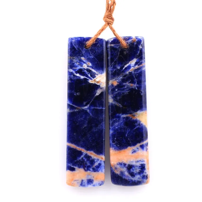Earrings Drilled Natural Orange Sodalite Rectangle Earring Pair Matched Gemstone Bead Pair Natural Vibrant Blue Orange Stone Intrinsic Trading
