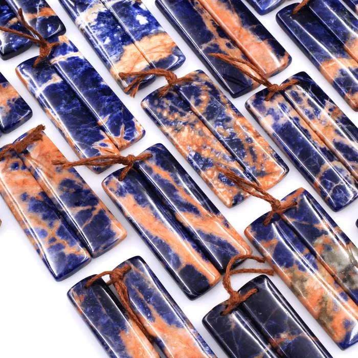 Earrings Drilled Natural Orange Sodalite Rectangle Earring Pair Matched Gemstone Bead Pair Natural Vibrant Blue Orange Stone Intrinsic Trading