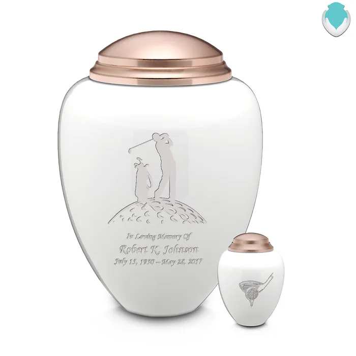Earrings GetUrns Adult Tribute White Rose Gold Golf Cremation Urn