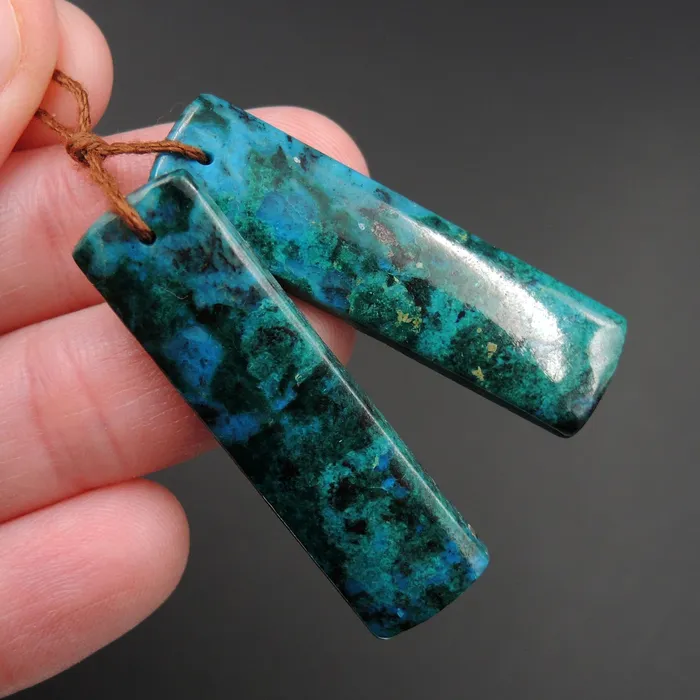 Earrings Intrinsic Trading Parrot Wing Chrysocolla Earring Pair Drilled Rectangle Natural Stone Earring Pair E2608