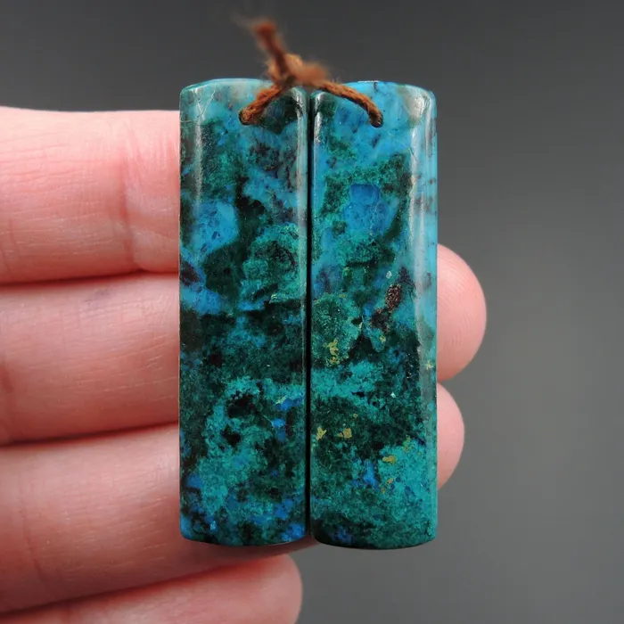 Earrings Intrinsic Trading Parrot Wing Chrysocolla Earring Pair Drilled Rectangle Natural Stone Earring Pair E2608