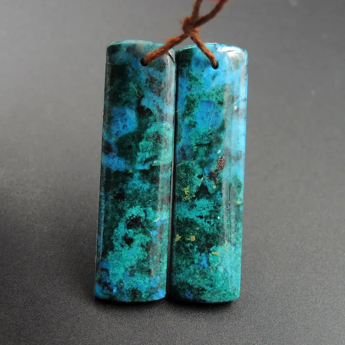 Earrings Intrinsic Trading Parrot Wing Chrysocolla Earring Pair Drilled Rectangle Natural Stone Earring Pair E2608