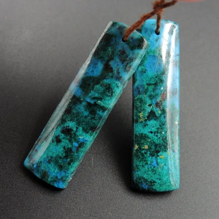 Earrings Intrinsic Trading Parrot Wing Chrysocolla Earring Pair Drilled Rectangle Natural Stone Earring Pair E2608