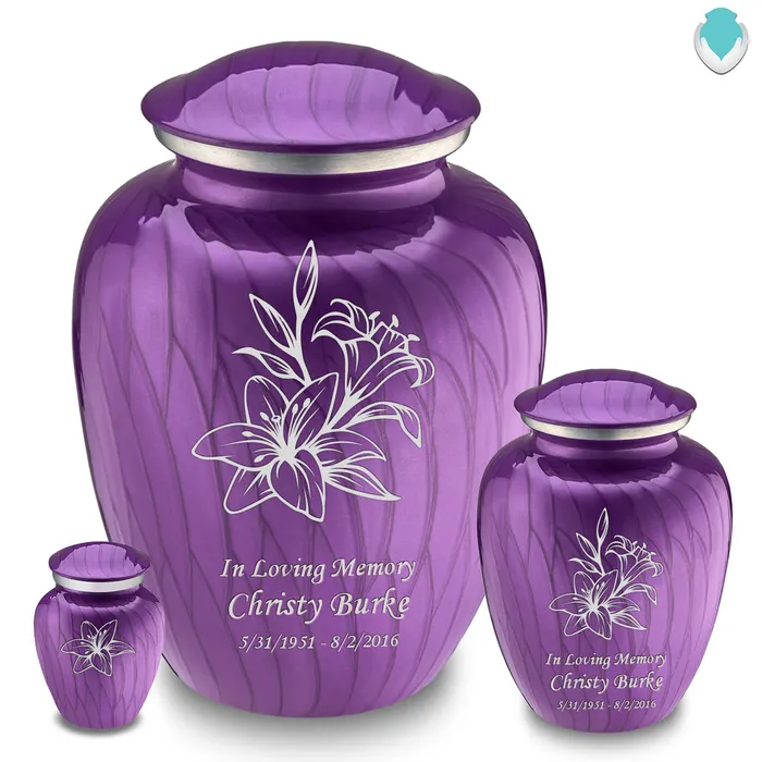 Earrings Keepsake Embrace Pearl Purple Lilies Cremation Urn GetUrns