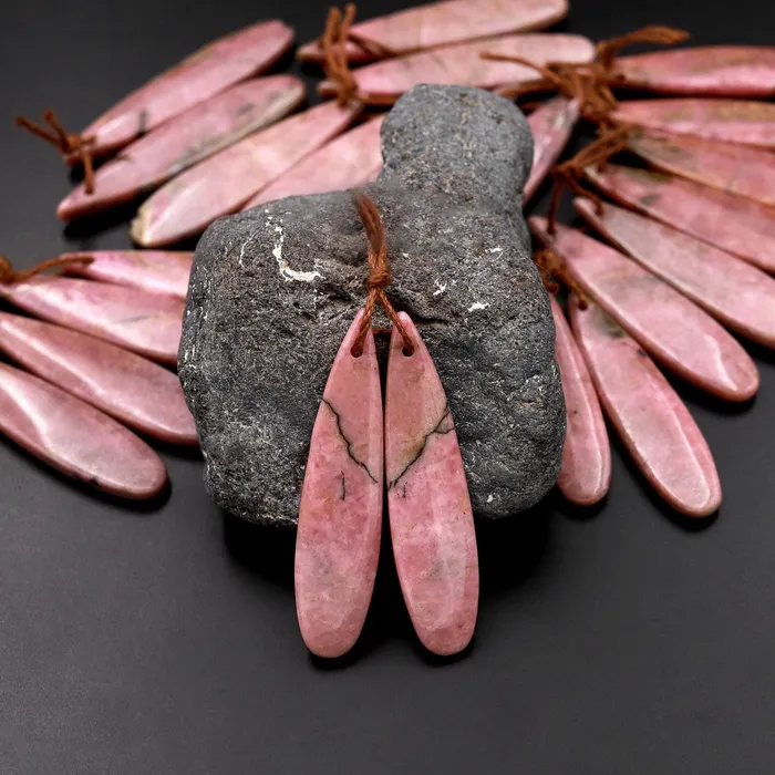 Earrings Natural Pink Rhodonite Earring Pair Teardrop Cabochon Drilled Matched Gemstone Bead Pair Intrinsic Trading Earrings Natural Pink Rhodonite Earring Pair Teardrop Cabochon Drilled Matched Gemstone Bead Pair Intrinsic Trading