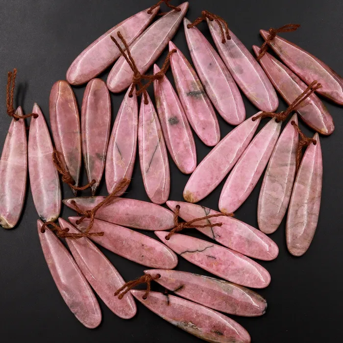 Earrings Natural Pink Rhodonite Earring Pair Teardrop Cabochon Drilled Matched Gemstone Bead Pair Intrinsic Trading