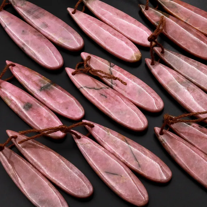 Earrings Natural Pink Rhodonite Earring Pair Teardrop Cabochon Drilled Matched Gemstone Bead Pair Intrinsic Trading