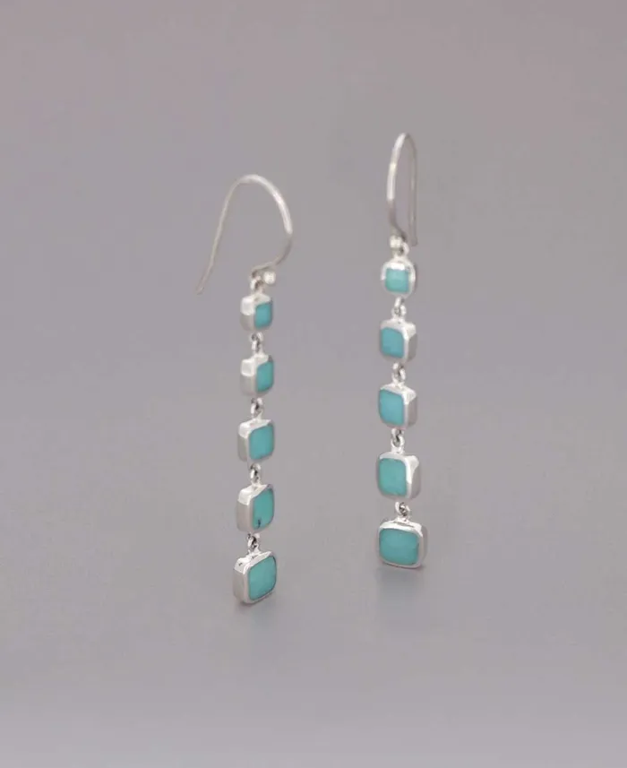 Earrings Quintuple Turquoise Square Sterling Silver Dangle Earrings Buddha Groove Earrings Quintuple Turquoise Square Sterling Silver Dangle Earrings Buddha Groove