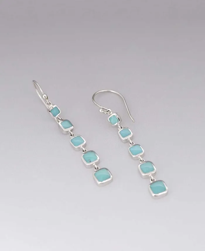 Earrings Quintuple Turquoise Square Sterling Silver Dangle Earrings Buddha Groove