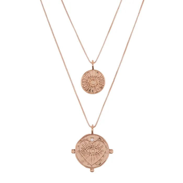 Evil Eye Double Coin Necklace Rose Gold Luv Aj Necklaces