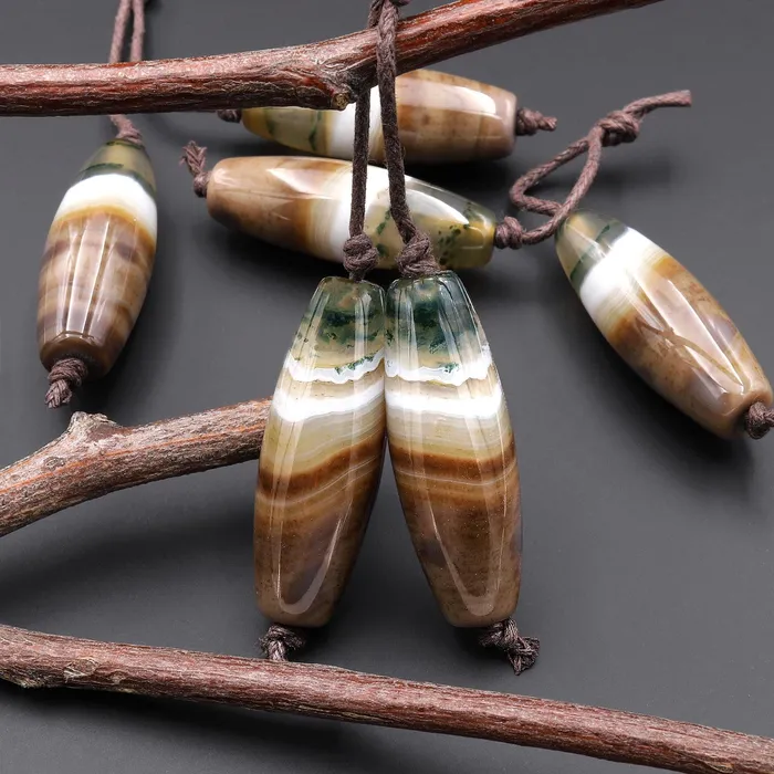 Extremely Rare Natural Brown Tibetan Agate w Green Moss Beads Long Barrel Cylinder 40x14mm Matched Earring Pair Beads A1 Intrinsic Trading Earrings Extremely Rare Natural Brown Tibetan Agate w Green Moss Beads Long Barrel Cylinder 40x14mm Matched Earring Pair Beads A1 Intrinsic Trading Earrings