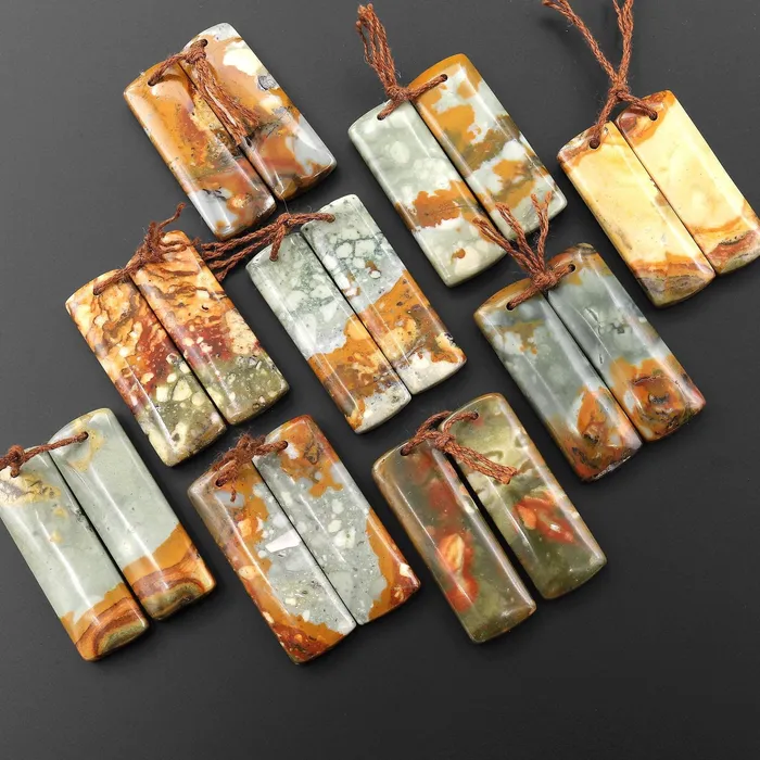 From Oregon Natural Owyhee Picture Jasper Short Rectangle Earrings Drilled Matched Gemstone Beads Pair Intrinsic Trading Earrings