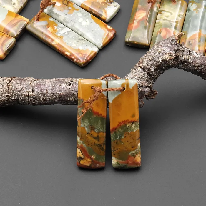 From Oregon Natural Owyhee Picture Jasper Short Rectangle Earrings Drilled Matched Gemstone Beads Pair Intrinsic Trading Earrings