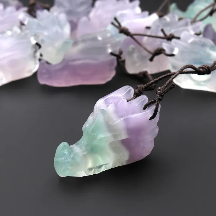 Hand Carved Dragon Skull Natural Fluorite Drilled Gemstone Pendant A1 Intrinsic Trading Necklaces Hand Carved Dragon Skull Natural Fluorite Drilled Gemstone Pendant A1 Intrinsic Trading Necklaces