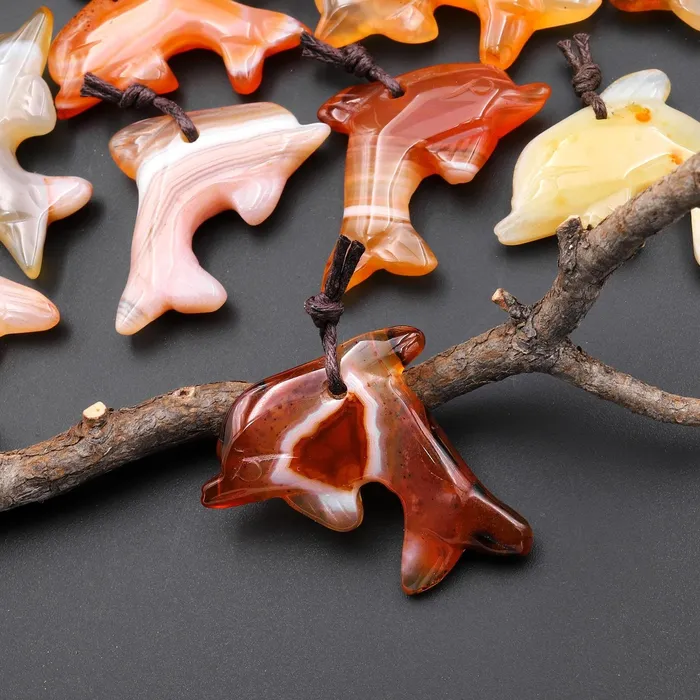 HandCarved Natural Carnelian Dolphin Pendant A6 Intrinsic Trading Necklaces HandCarved Natural Carnelian Dolphin Pendant A6 Intrinsic Trading Necklaces
