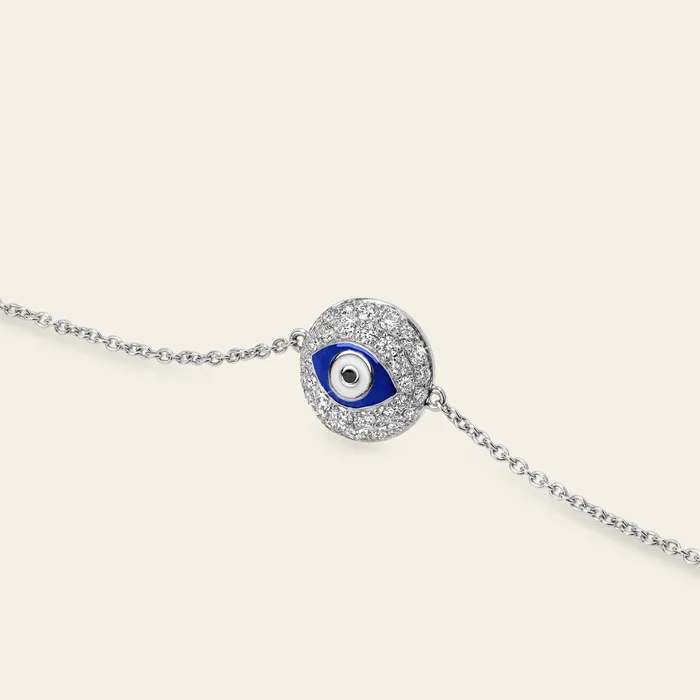 Hand crafted in 18k white gold and set with 32 highquality round brilliant cut diamonds Bracelets Evil Eye Diamond Bracelet