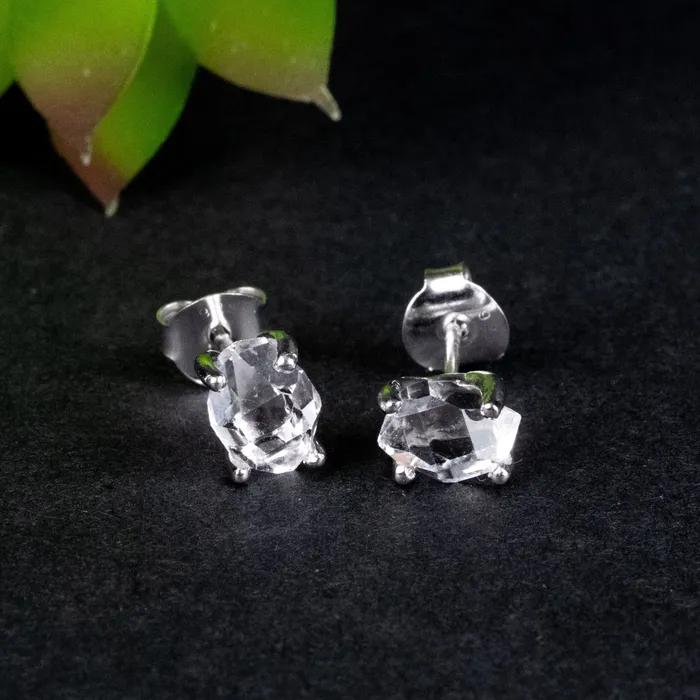 InnerVision Crystals NEW Herkimer Diamond Quartz Crystal Stud Earrings 925 Silver Earrings