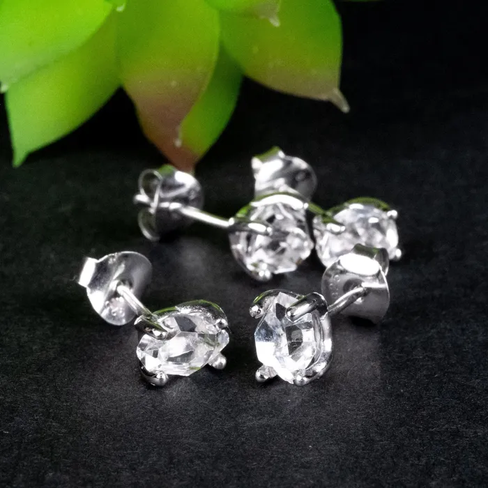 InnerVision Crystals NEW Herkimer Diamond Quartz Crystal Stud Earrings 925 Silver Earrings