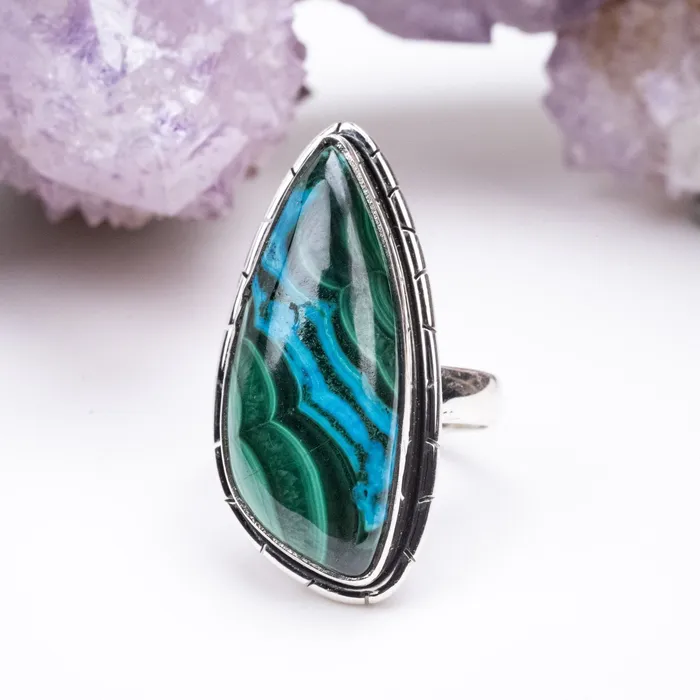 InnerVision Crystals Rings Chrysocolla Malachite Ring 20x12mm Size 7 925 Silver