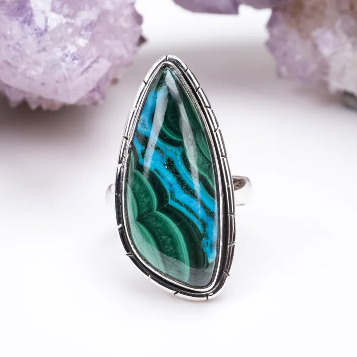 InnerVision Crystals Rings Chrysocolla Malachite Ring 20x12mm Size 7 925 Silver