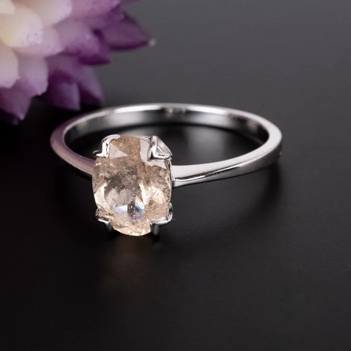InnerVision Crystals Rings Morganite 9x7mm Ring 925 Silver Choose Size
