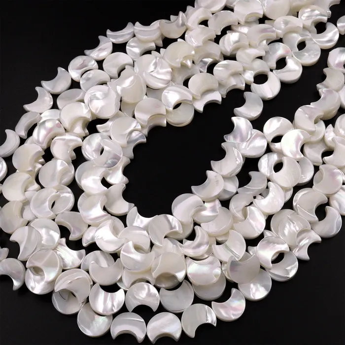 Intrinsic Trading AAA Iridescent Carved Natural White Mother of Pearl Shell Moon Beads 8mm 10mm 12mm 155 Strand Necklaces