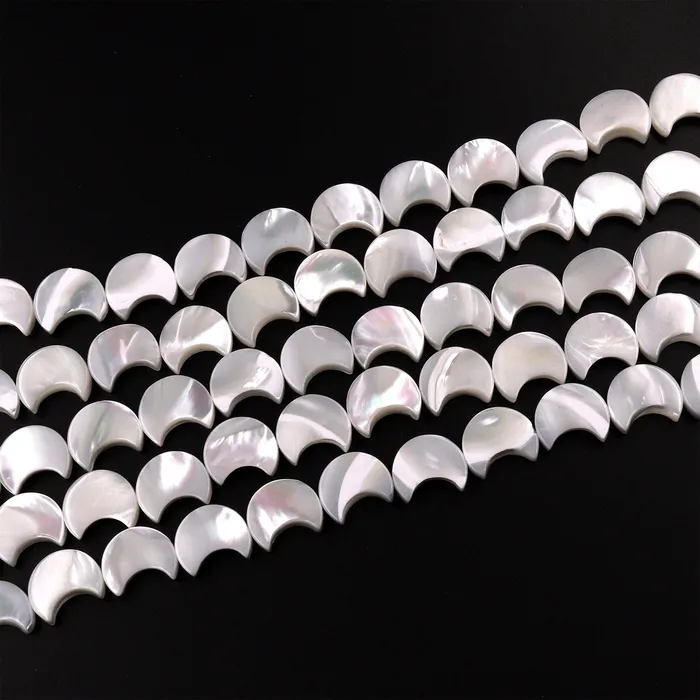 Intrinsic Trading AAA Iridescent Carved Natural White Mother of Pearl Shell Moon Beads 8mm 10mm 12mm 155 Strand Necklaces