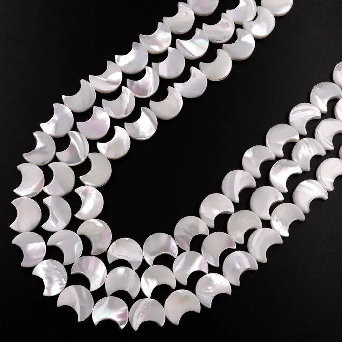 Intrinsic Trading AAA Iridescent Carved Natural White Mother of Pearl Shell Moon Beads 8mm 10mm 12mm 155 Strand Necklaces