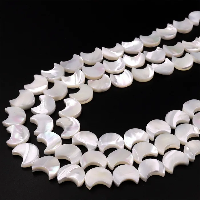 Intrinsic Trading AAA Iridescent Carved Natural White Mother of Pearl Shell Moon Beads 8mm 10mm 12mm 155 Strand Necklaces