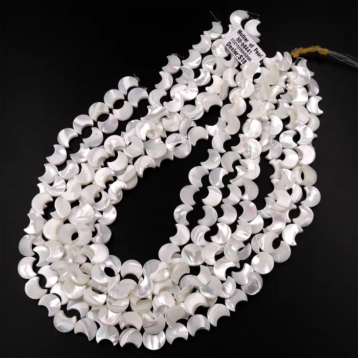Intrinsic Trading AAA Iridescent Carved Natural White Mother of Pearl Shell Moon Beads 8mm 10mm 12mm 155 Strand Necklaces