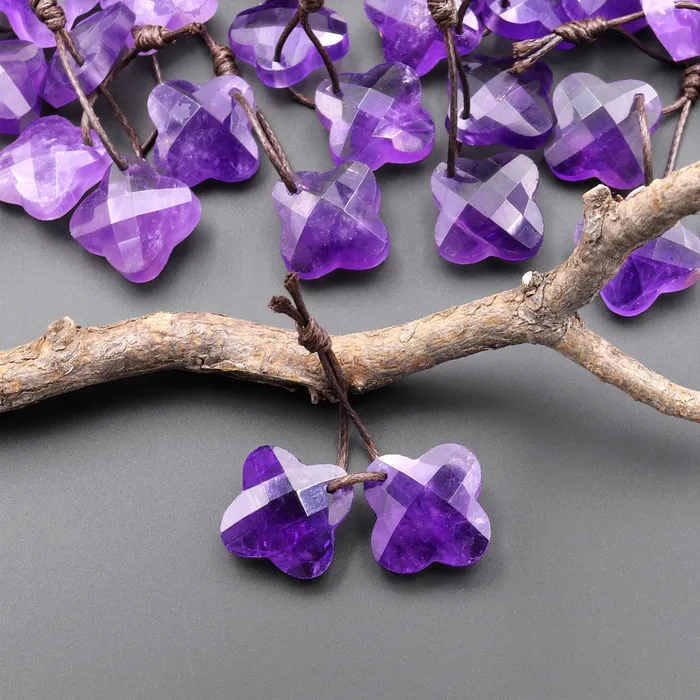 Intrinsic Trading Earrings AAA Carved Natural Purple Amethyst Four Leaf Clover Earring Pair Matched Gemstones Intrinsic Trading Earrings AAA Carved Natural Purple Amethyst Four Leaf Clover Earring Pair Matched Gemstones