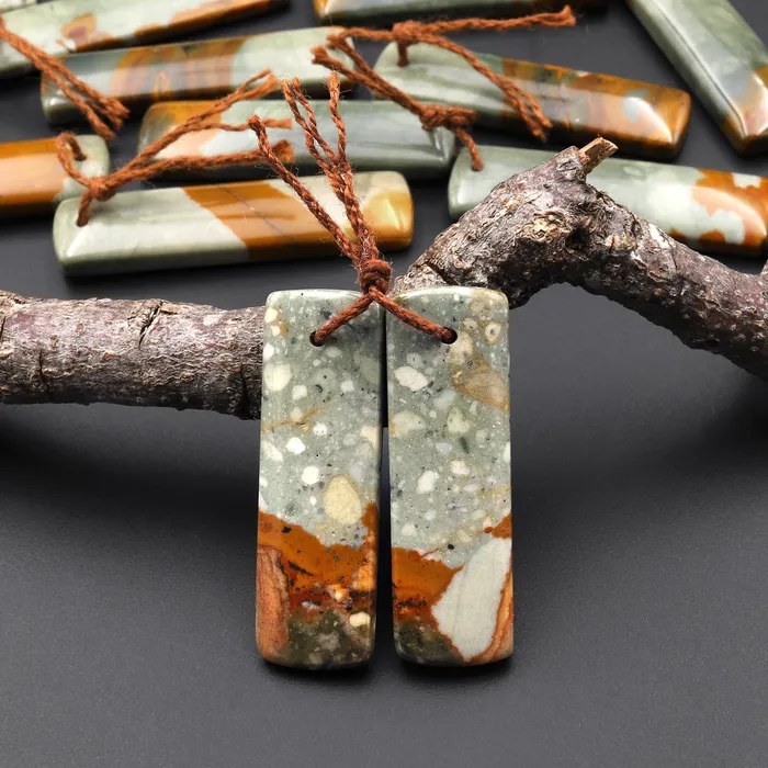 Intrinsic Trading Earrings From Oregon Natural Owyhee Picture Jasper Rectangle Earrings Drilled Matched Gemstone Beads Pair