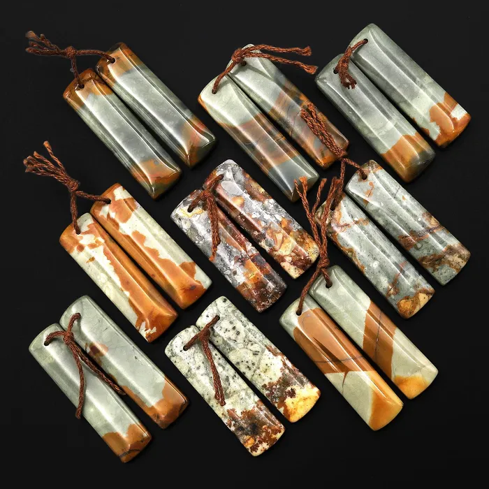Intrinsic Trading Earrings From Oregon Natural Owyhee Picture Jasper Rectangle Earrings Drilled Matched Gemstone Beads Pair