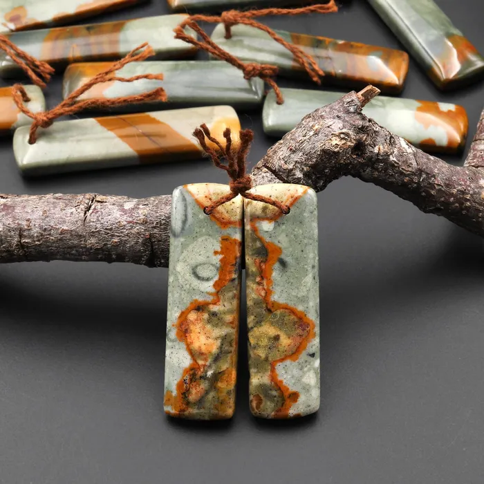 Intrinsic Trading Earrings From Oregon Natural Owyhee Picture Jasper Rectangle Earrings Drilled Matched Gemstone Beads Pair