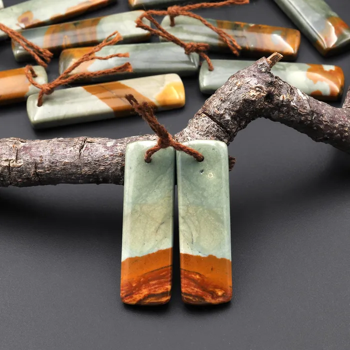 Intrinsic Trading Earrings From Oregon Natural Owyhee Picture Jasper Rectangle Earrings Drilled Matched Gemstone Beads Pair