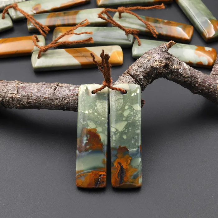 Intrinsic Trading Earrings From Oregon Natural Owyhee Picture Jasper Rectangle Earrings Drilled Matched Gemstone Beads Pair