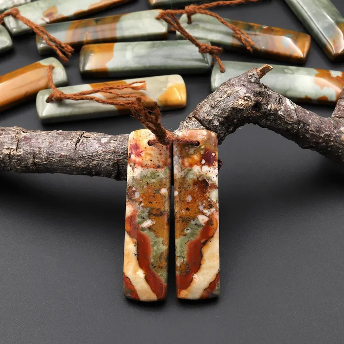 Intrinsic Trading Earrings From Oregon Natural Owyhee Picture Jasper Rectangle Earrings Drilled Matched Gemstone Beads Pair