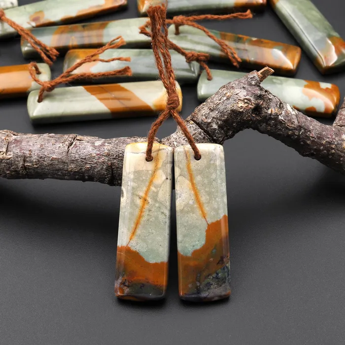 Intrinsic Trading Earrings From Oregon Natural Owyhee Picture Jasper Rectangle Earrings Drilled Matched Gemstone Beads Pair
